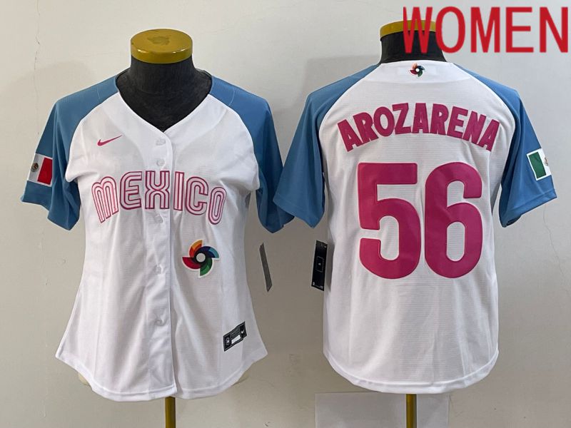 Women 2023 World Cub Mexico 56 Arozarena White Nike MLB Jersey11